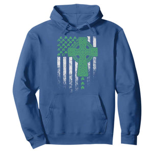 St Patricks Day American Flag Hoodie Celtic Cross Shamrocks TS10 Royal Blue Print Your Wear