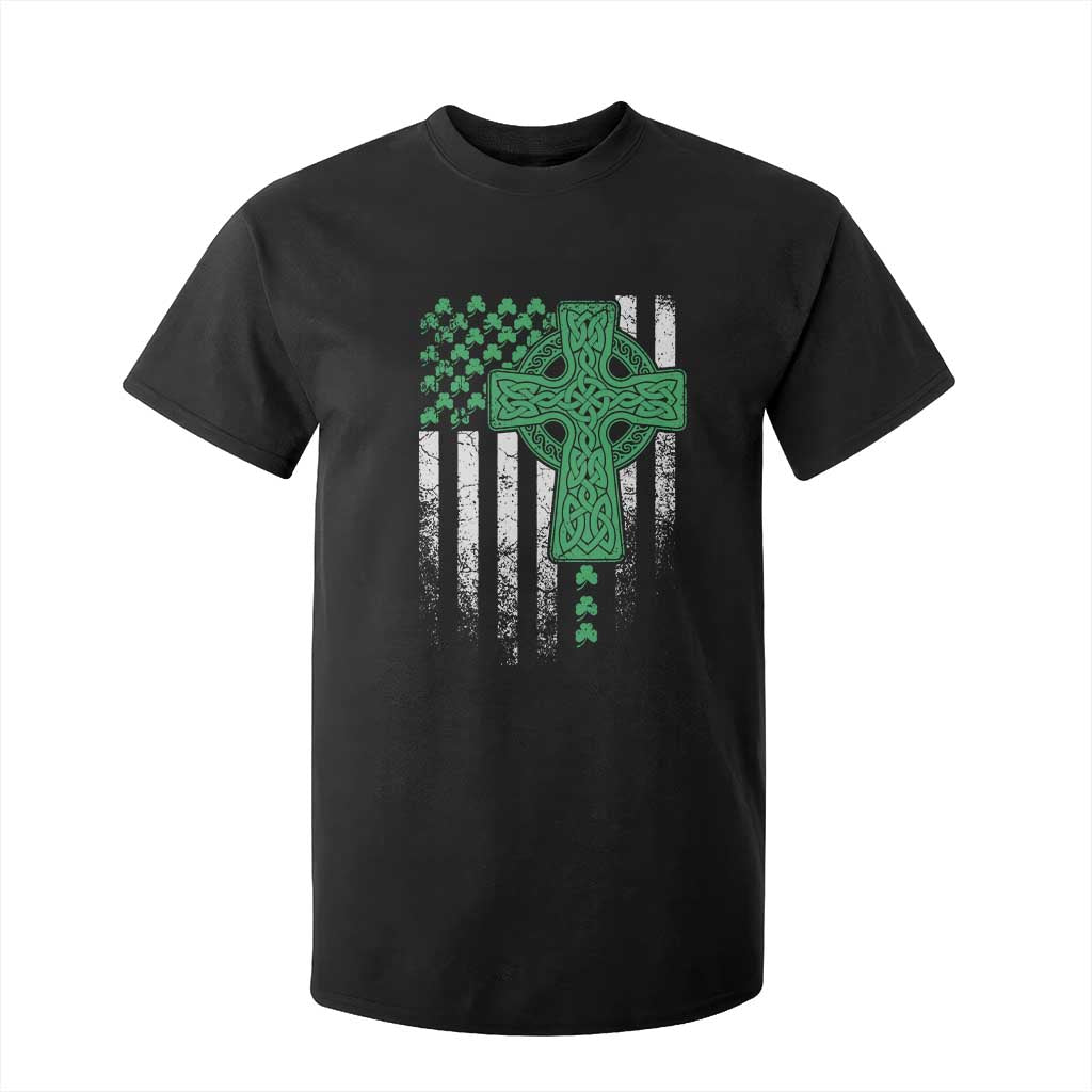 St Patricks Day American Flag T Shirt For Kid Celtic Cross Shamrocks TS10 Black Print Your Wear