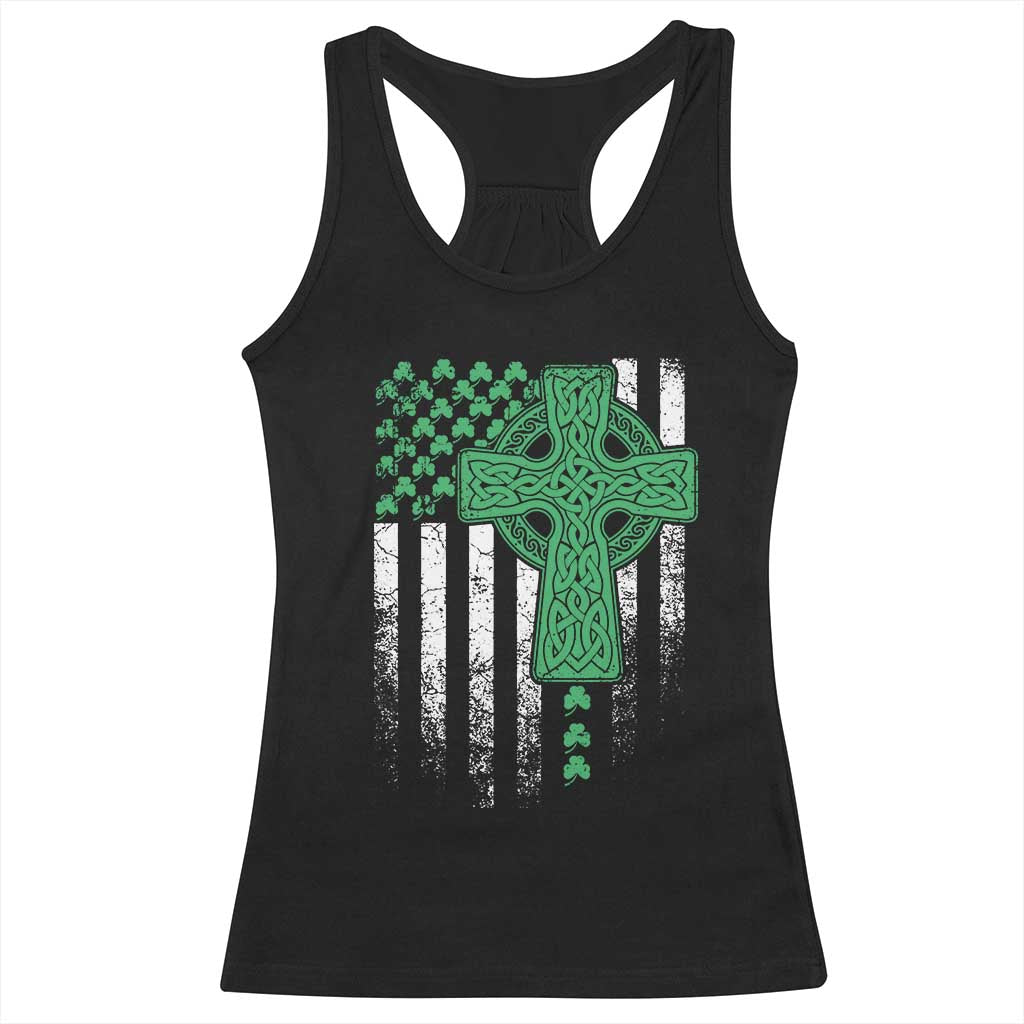 St Patricks Day American Flag Racerback Tank Top Celtic Cross Shamrocks TS10 Black Print Your Wear