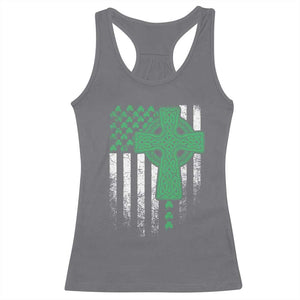 St Patricks Day American Flag Racerback Tank Top Celtic Cross Shamrocks TS10 Charcoal Print Your Wear