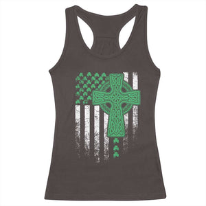 St Patricks Day American Flag Racerback Tank Top Celtic Cross Shamrocks TS10 Dark Chocolate Print Your Wear