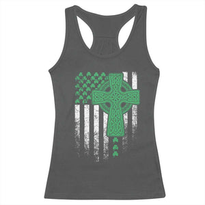 St Patricks Day American Flag Racerback Tank Top Celtic Cross Shamrocks TS10 Dark Heather Print Your Wear