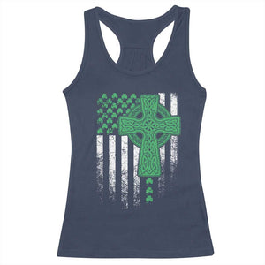St Patricks Day American Flag Racerback Tank Top Celtic Cross Shamrocks TS10 Navy Print Your Wear