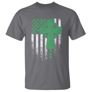 St Patricks Day American Flag T Shirt Celtic Cross Shamrocks TS10 Charcoal Print Your Wear