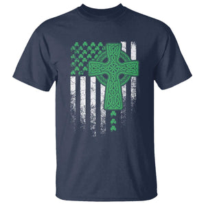 St Patricks Day American Flag T Shirt Celtic Cross Shamrocks TS10 Navy Print Your Wear