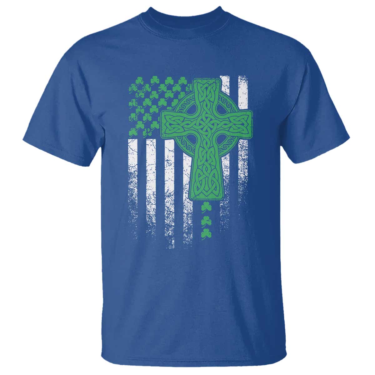 St Patricks Day American Flag T Shirt Celtic Cross Shamrocks TS10 Royal Blue Print Your Wear