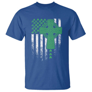 St Patricks Day American Flag T Shirt Celtic Cross Shamrocks TS10 Royal Blue Print Your Wear