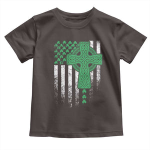 St Patricks Day American Flag Toddler T Shirt Celtic Cross Shamrocks TS10 Dark Chocolate Print Your Wear