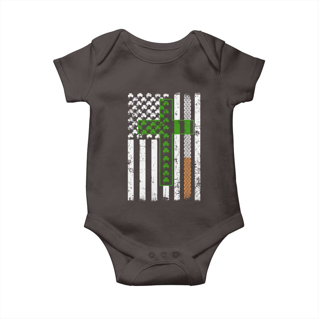 American Flag Shamrocks St Patricks Day Baby Onesie Vintage Irish USA TS10 Dark Chocolate Print Your Wear