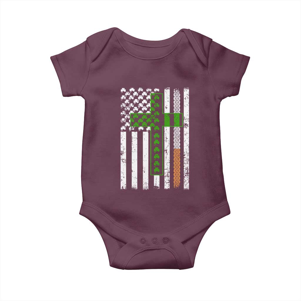 American Flag Shamrocks St Patricks Day Baby Onesie Vintage Irish USA TS10 Maroon Print Your Wear