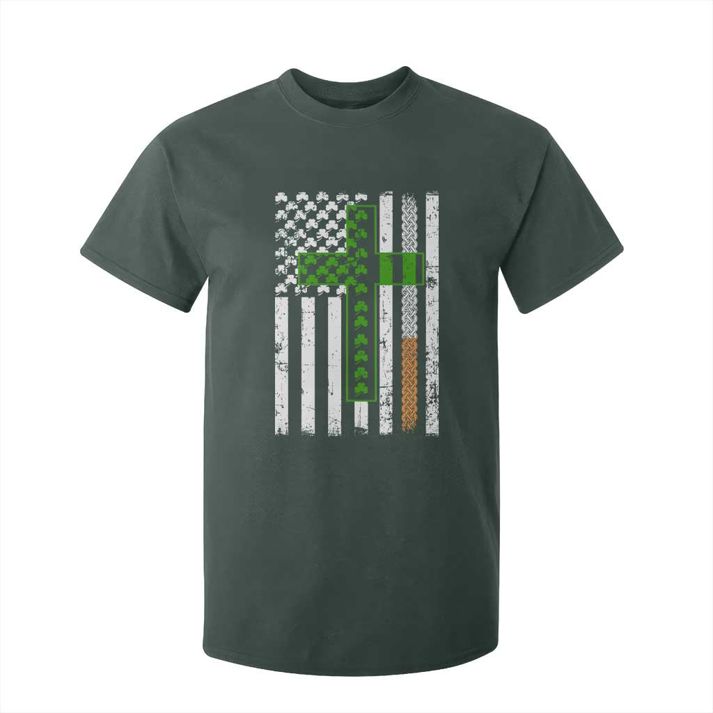 American Flag Shamrocks St Patricks Day T Shirt For Kid Vintage Irish USA TS10 Dark Forest Green Print Your Wear
