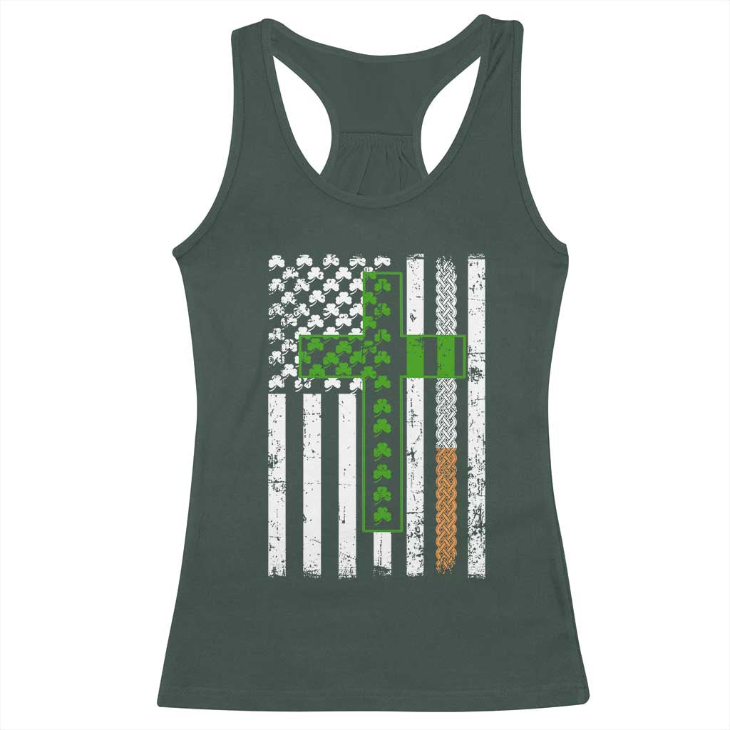 American Flag Shamrocks St Patricks Day Racerback Tank Top Vintage Irish USA TS10 Dark Forest Green Print Your Wear