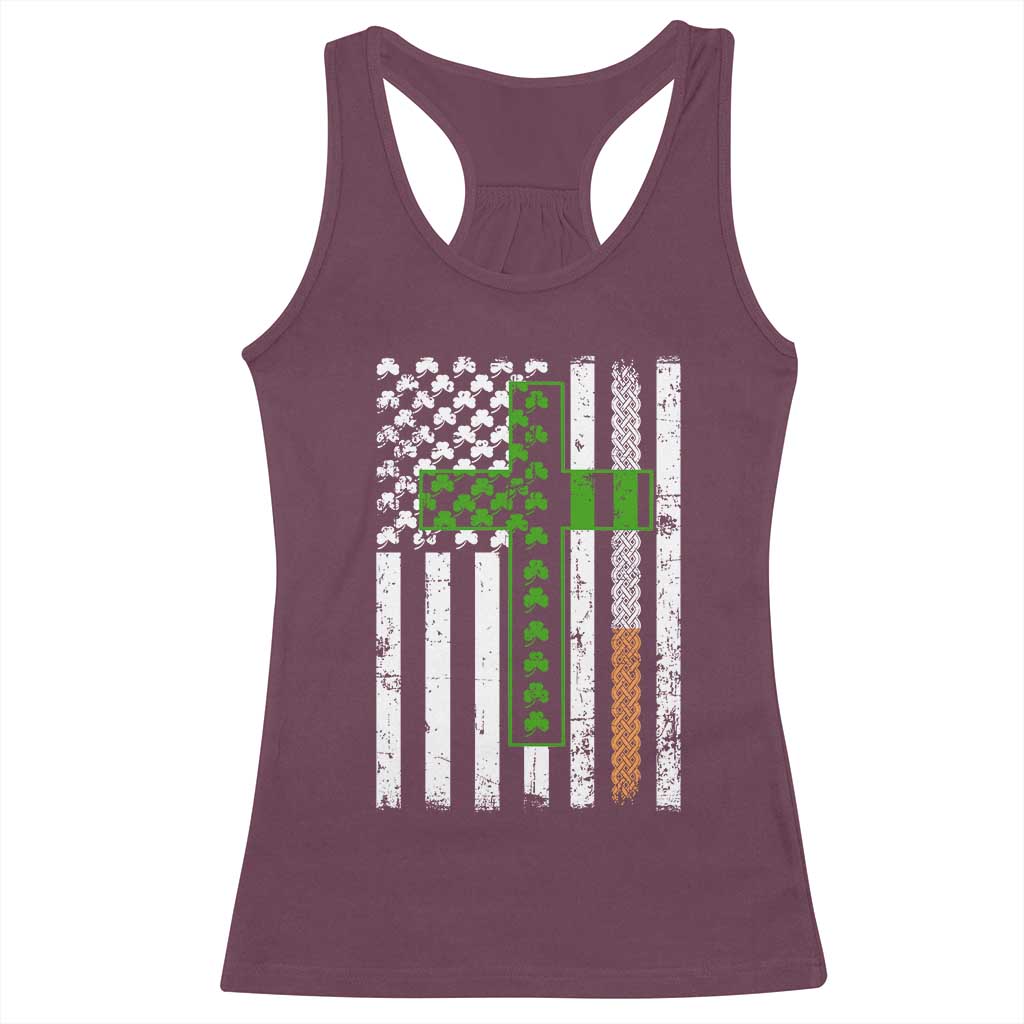 American Flag Shamrocks St Patricks Day Racerback Tank Top Vintage Irish USA TS10 Maroon Print Your Wear