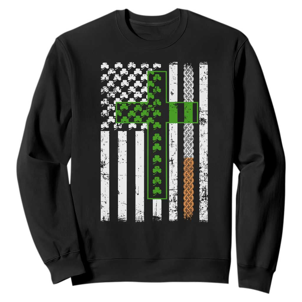 American Flag Shamrocks St Patricks Day Sweatshirt Vintage Irish USA TS10 Black Print Your Wear