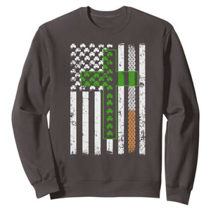 American Flag Shamrocks St Patricks Day Sweatshirt Vintage Irish USA TS10 Dark Chocolate Print Your Wear