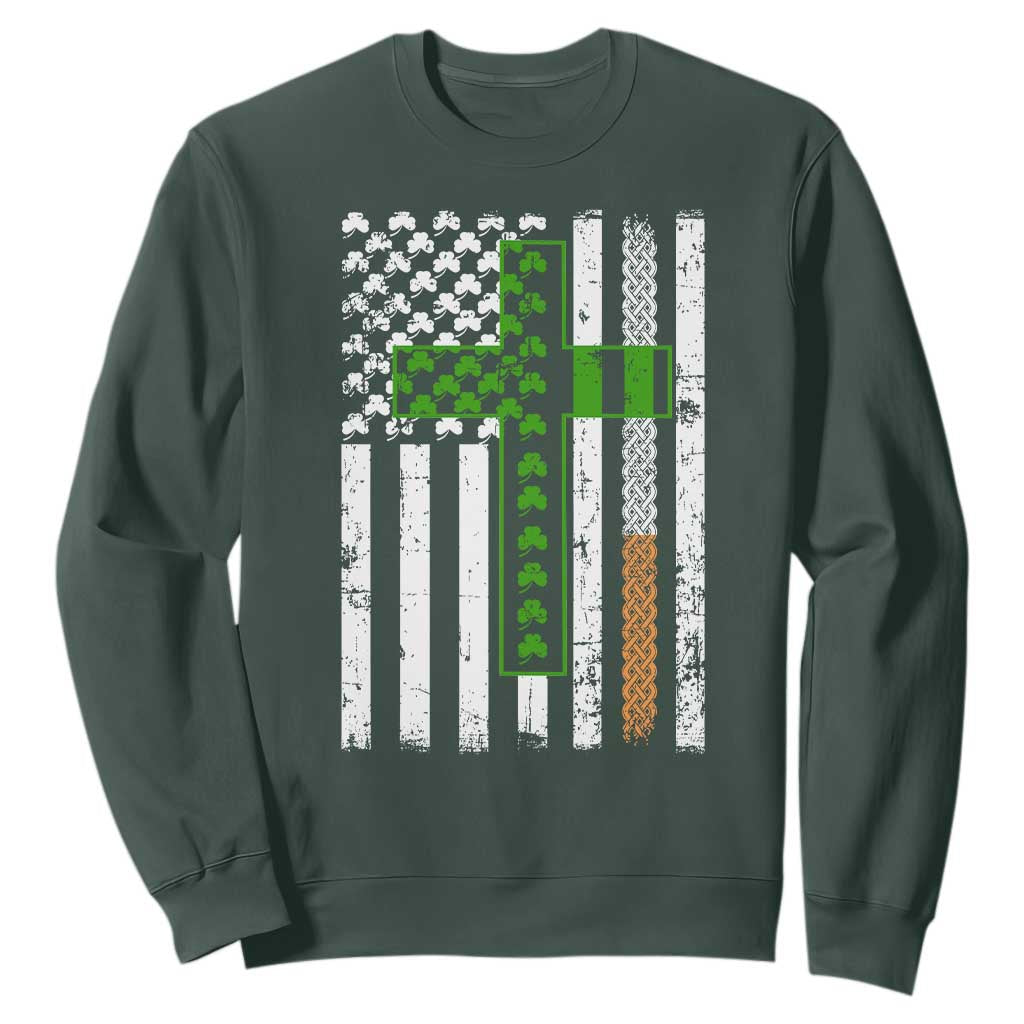 American Flag Shamrocks St Patricks Day Sweatshirt Vintage Irish USA TS10 Dark Forest Green Print Your Wear