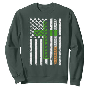 American Flag Shamrocks St Patricks Day Sweatshirt Vintage Irish USA TS10 Dark Forest Green Print Your Wear