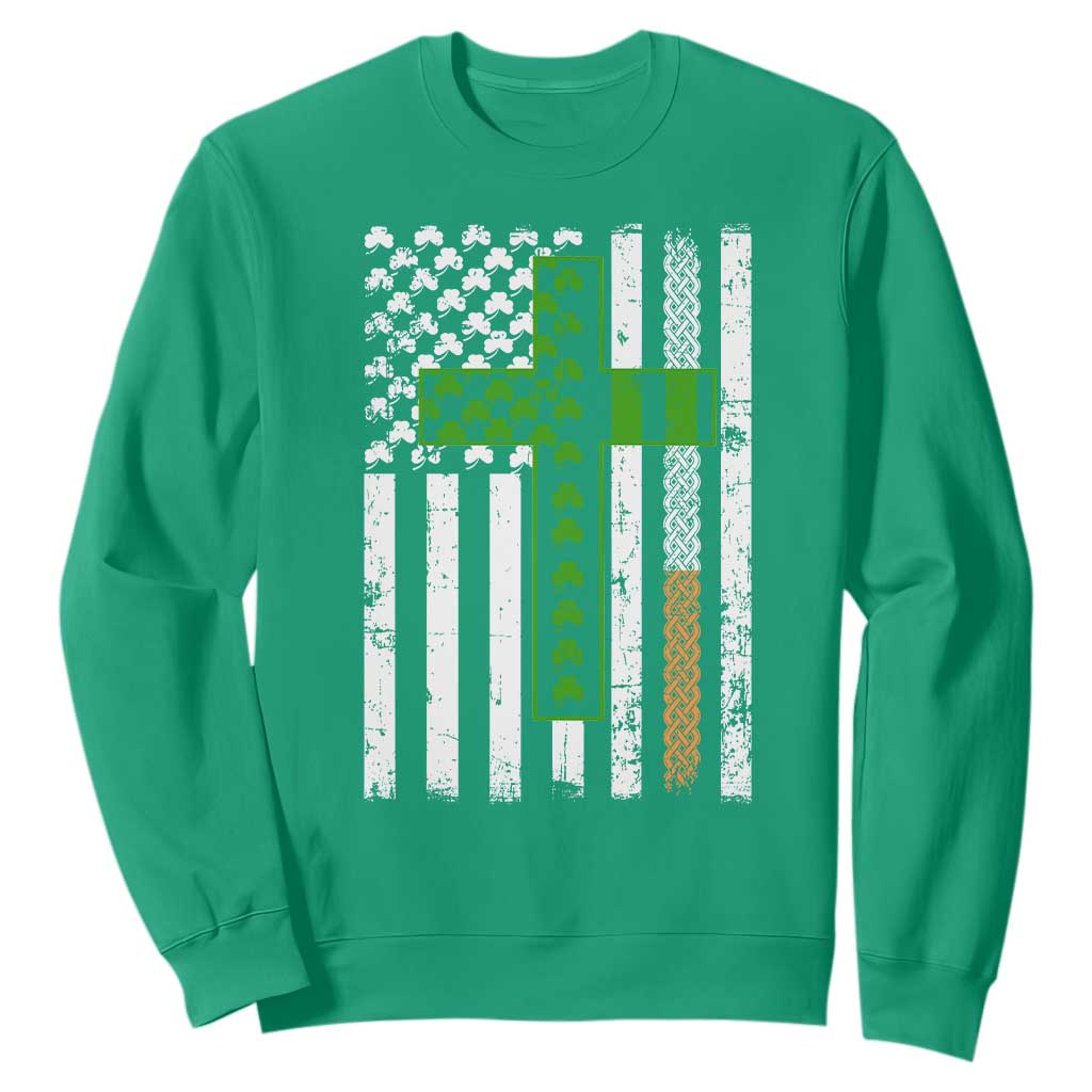 American Flag Shamrocks St Patricks Day Sweatshirt Vintage Irish USA TS10 Irish Green Print Your Wear