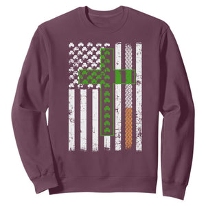 American Flag Shamrocks St Patricks Day Sweatshirt Vintage Irish USA TS10 Maroon Print Your Wear