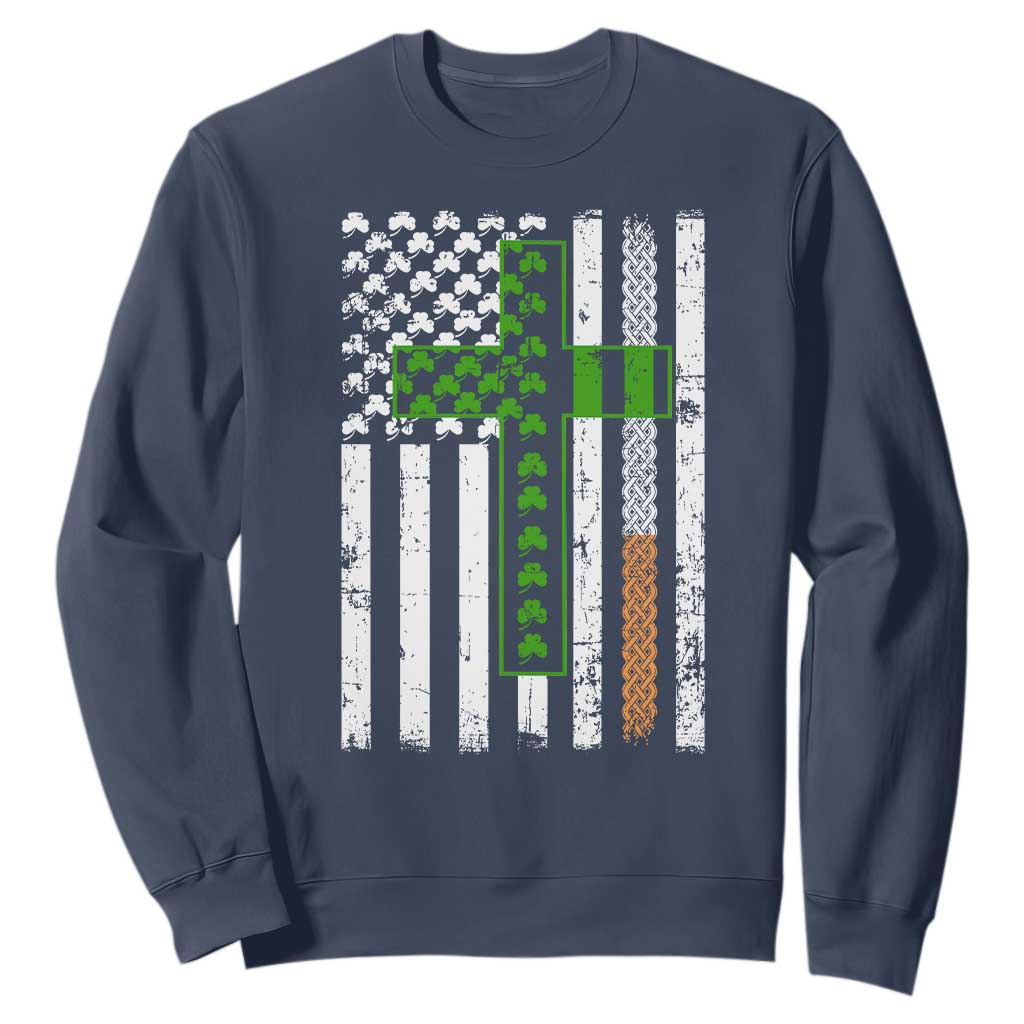 American Flag Shamrocks St Patricks Day Sweatshirt Vintage Irish USA TS10 Navy Print Your Wear