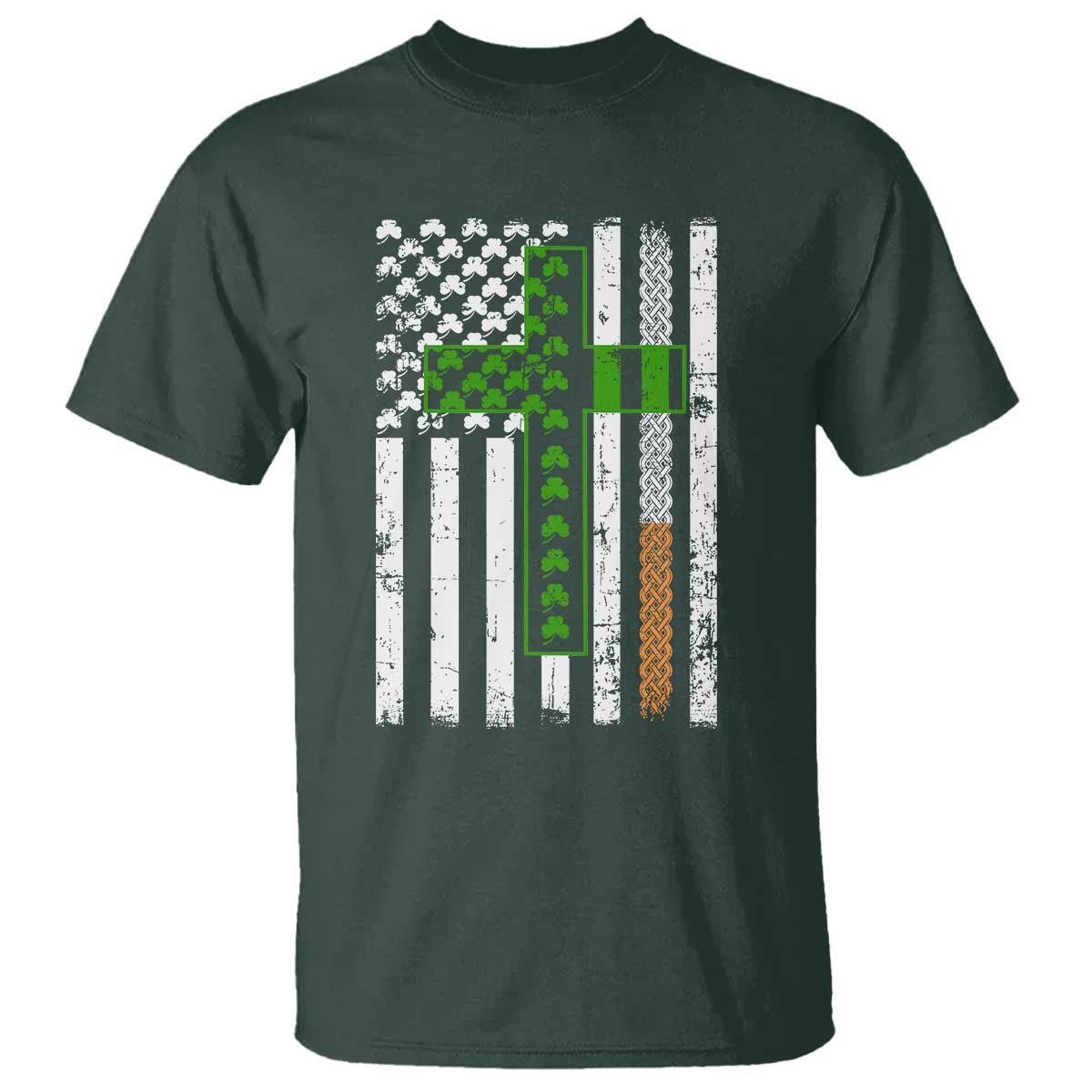 American Flag Shamrocks St Patricks Day T Shirt Vintage Irish USA TS10 Dark Forest Green Print Your Wear