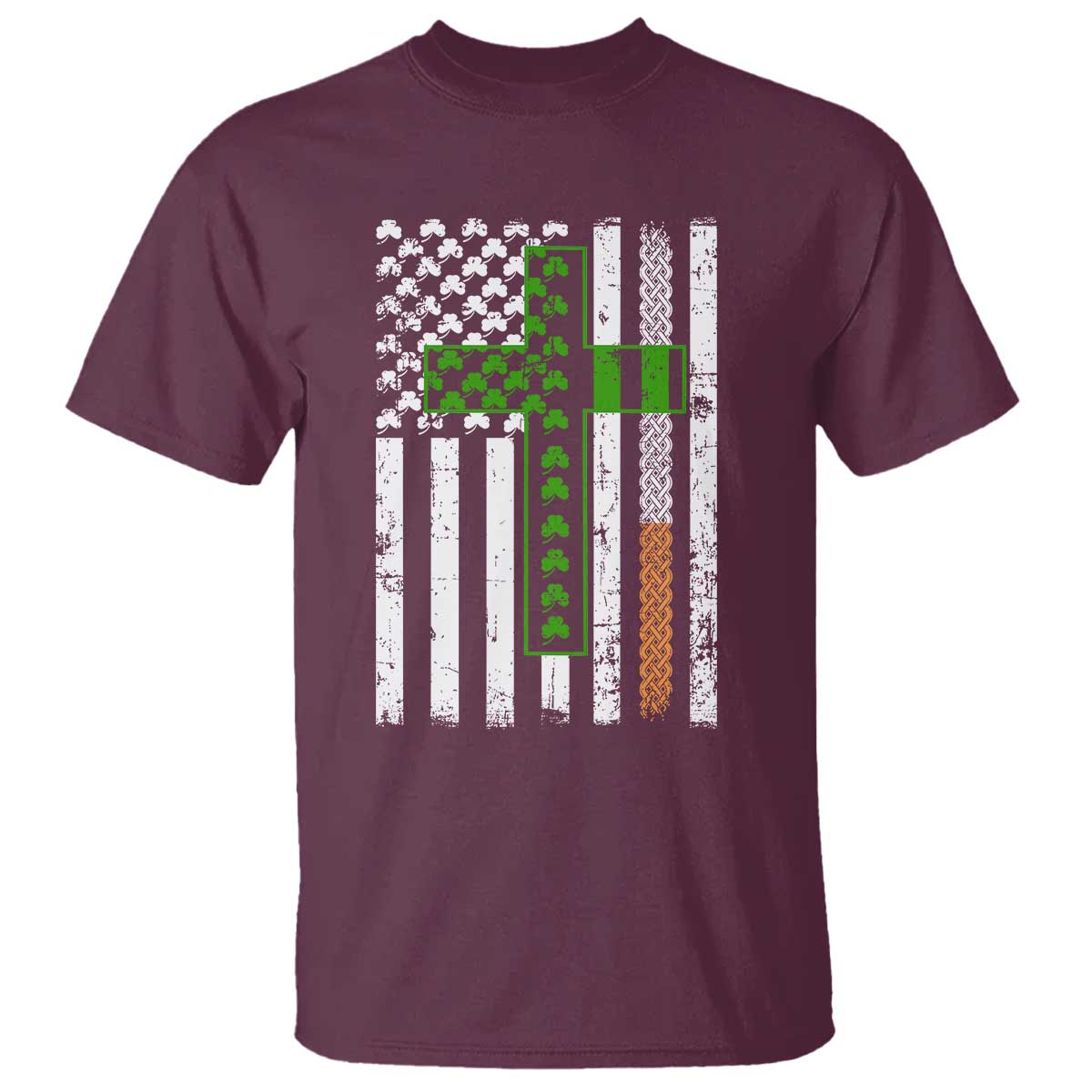 American Flag Shamrocks St Patricks Day T Shirt Vintage Irish USA TS10 Maroon Print Your Wear