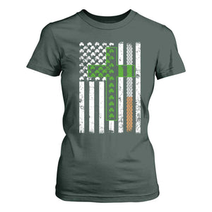 American Flag Shamrocks St Patricks Day T Shirt For Women Vintage Irish USA TS10 Dark Forest Green Print Your Wear