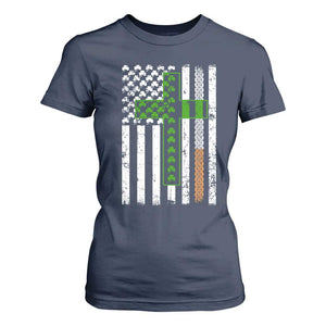 American Flag Shamrocks St Patricks Day T Shirt For Women Vintage Irish USA TS10 Navy Print Your Wear