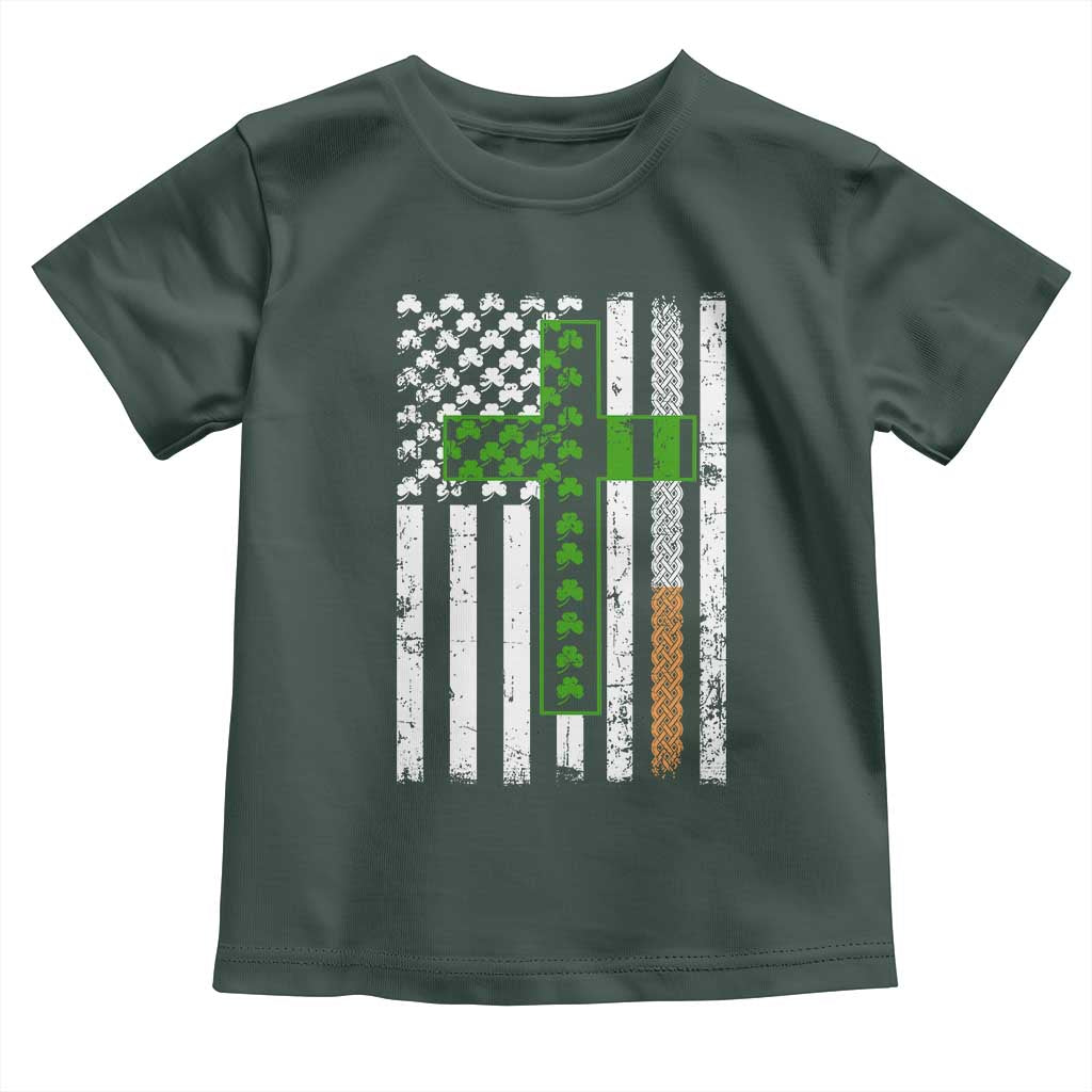 American Flag Shamrocks St Patricks Day Toddler T Shirt Vintage Irish USA TS10 Dark Forest Green Print Your Wear