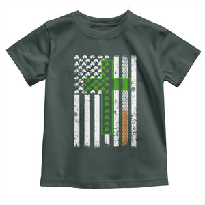 American Flag Shamrocks St Patricks Day Toddler T Shirt Vintage Irish USA TS10 Dark Forest Green Print Your Wear