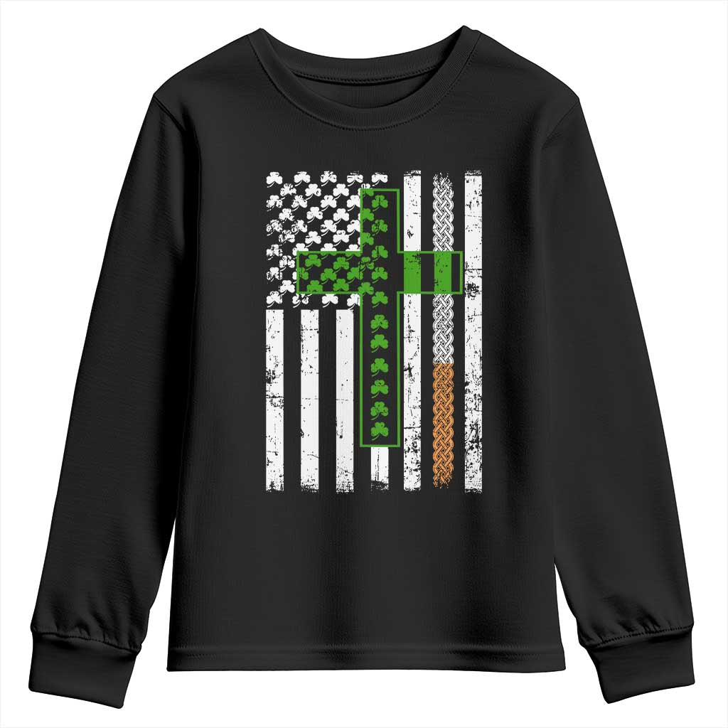 American Flag Shamrocks St Patricks Day Youth Sweatshirt Vintage Irish USA TS10 Black Print Your Wear
