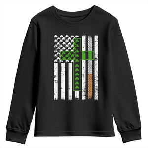 American Flag Shamrocks St Patricks Day Youth Sweatshirt Vintage Irish USA TS10 Black Print Your Wear