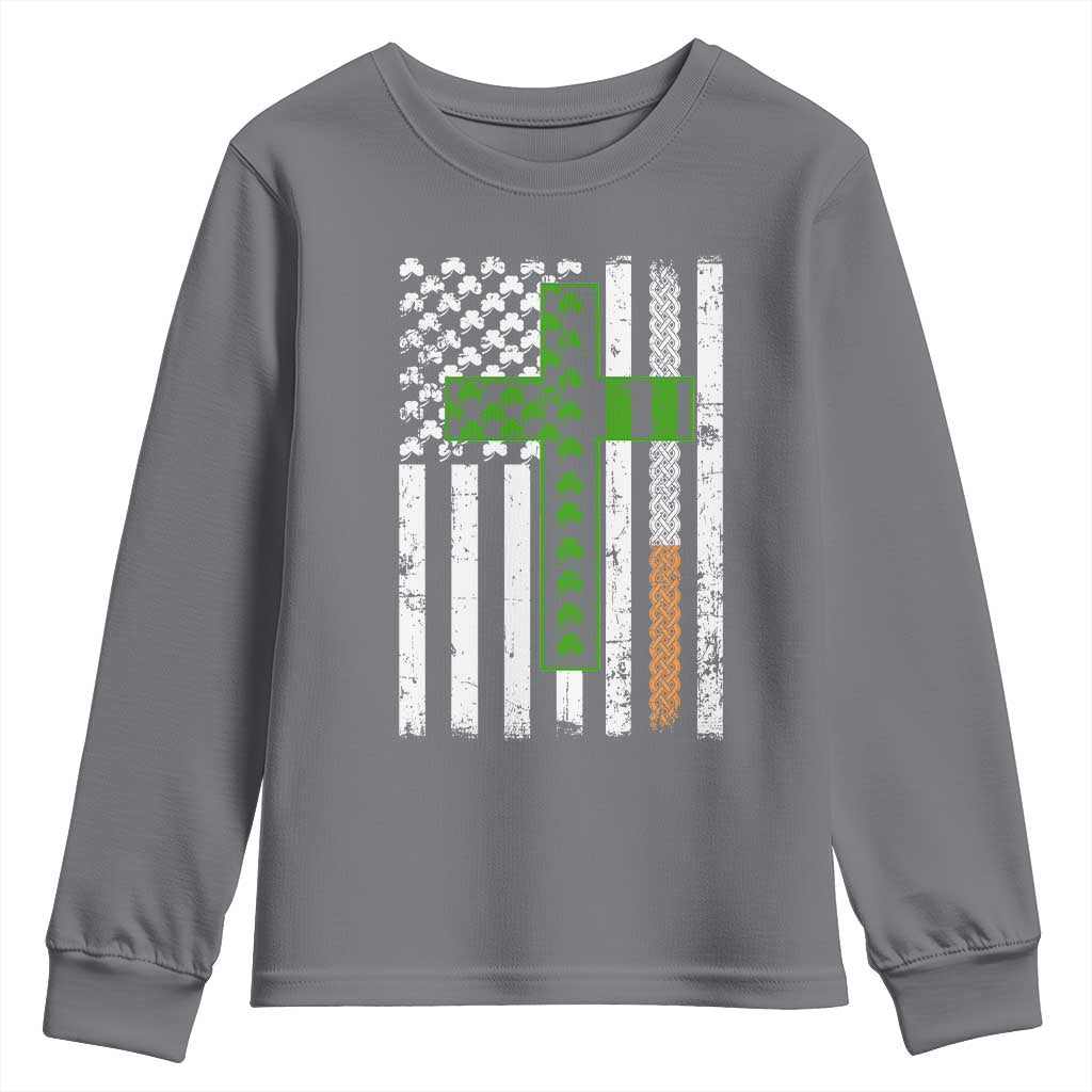 American Flag Shamrocks St Patricks Day Youth Sweatshirt Vintage Irish USA TS10 Charcoal Print Your Wear