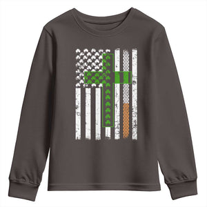 American Flag Shamrocks St Patricks Day Youth Sweatshirt Vintage Irish USA TS10 Dark Chocolate Print Your Wear