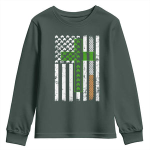 American Flag Shamrocks St Patricks Day Youth Sweatshirt Vintage Irish USA TS10 Dark Forest Green Print Your Wear
