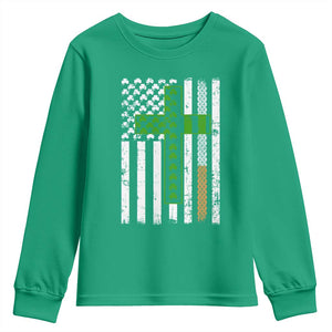 American Flag Shamrocks St Patricks Day Youth Sweatshirt Vintage Irish USA TS10 Irish Green Print Your Wear