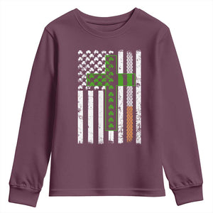 American Flag Shamrocks St Patricks Day Youth Sweatshirt Vintage Irish USA TS10 Maroon Print Your Wear