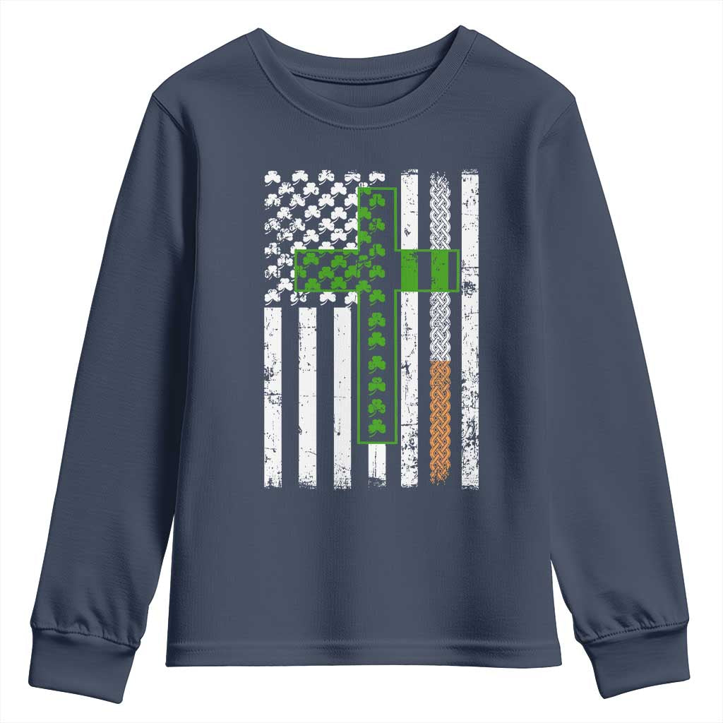American Flag Shamrocks St Patricks Day Youth Sweatshirt Vintage Irish USA TS10 Navy Print Your Wear