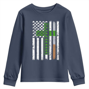 American Flag Shamrocks St Patricks Day Youth Sweatshirt Vintage Irish USA TS10 Navy Print Your Wear