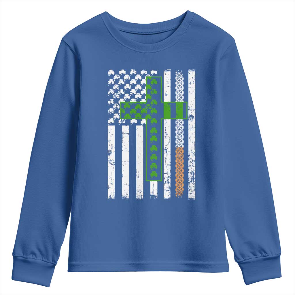 American Flag Shamrocks St Patricks Day Youth Sweatshirt Vintage Irish USA TS10 Royal Blue Print Your Wear