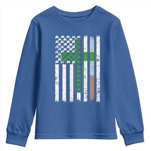 American Flag Shamrocks St Patricks Day Youth Sweatshirt Vintage Irish USA TS10 Royal Blue Print Your Wear