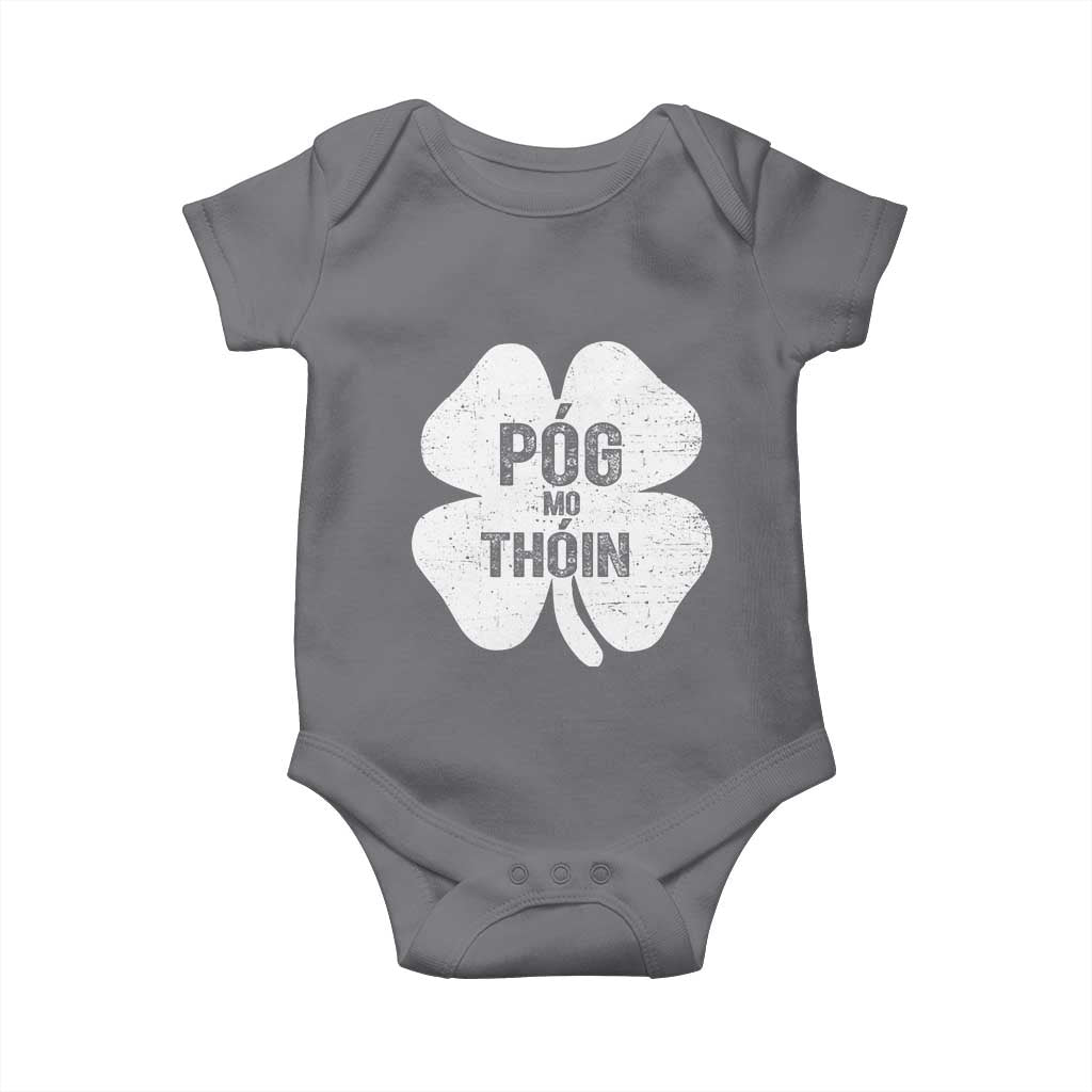 Funny Irish St Patricks Day Baby Onesie Shamrock Gaelic Saying Pog Mo Thoin TS10 Charcoal Print Your Wear