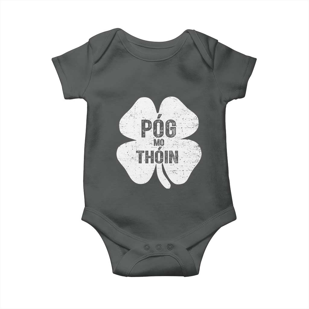 Funny Irish St Patricks Day Baby Onesie Shamrock Gaelic Saying Pog Mo Thoin TS10 Dark Heather Print Your Wear