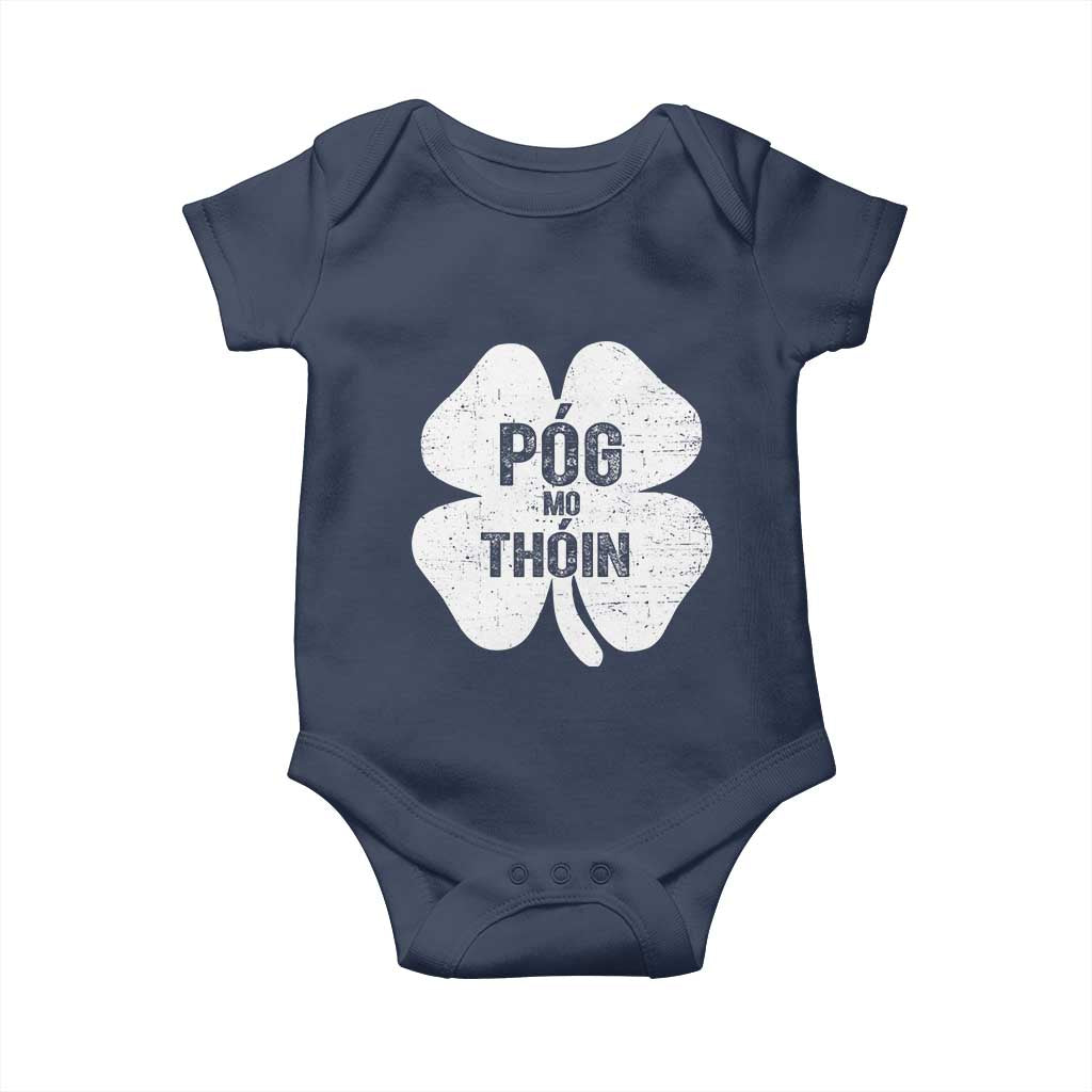 Funny Irish St Patricks Day Baby Onesie Shamrock Gaelic Saying Pog Mo Thoin TS10 Navy Print Your Wear