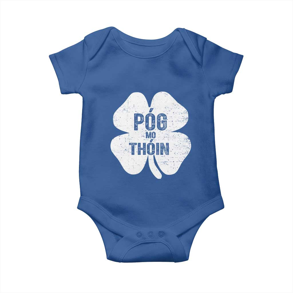 Funny Irish St Patricks Day Baby Onesie Shamrock Gaelic Saying Pog Mo Thoin TS10 Royal Blue Print Your Wear