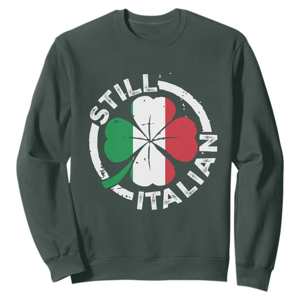 Funny Italian St Patrick's Day Sweatshirt Lucky Shamrock Italy Flag TS10 Dark Forest Green Print Your Wear