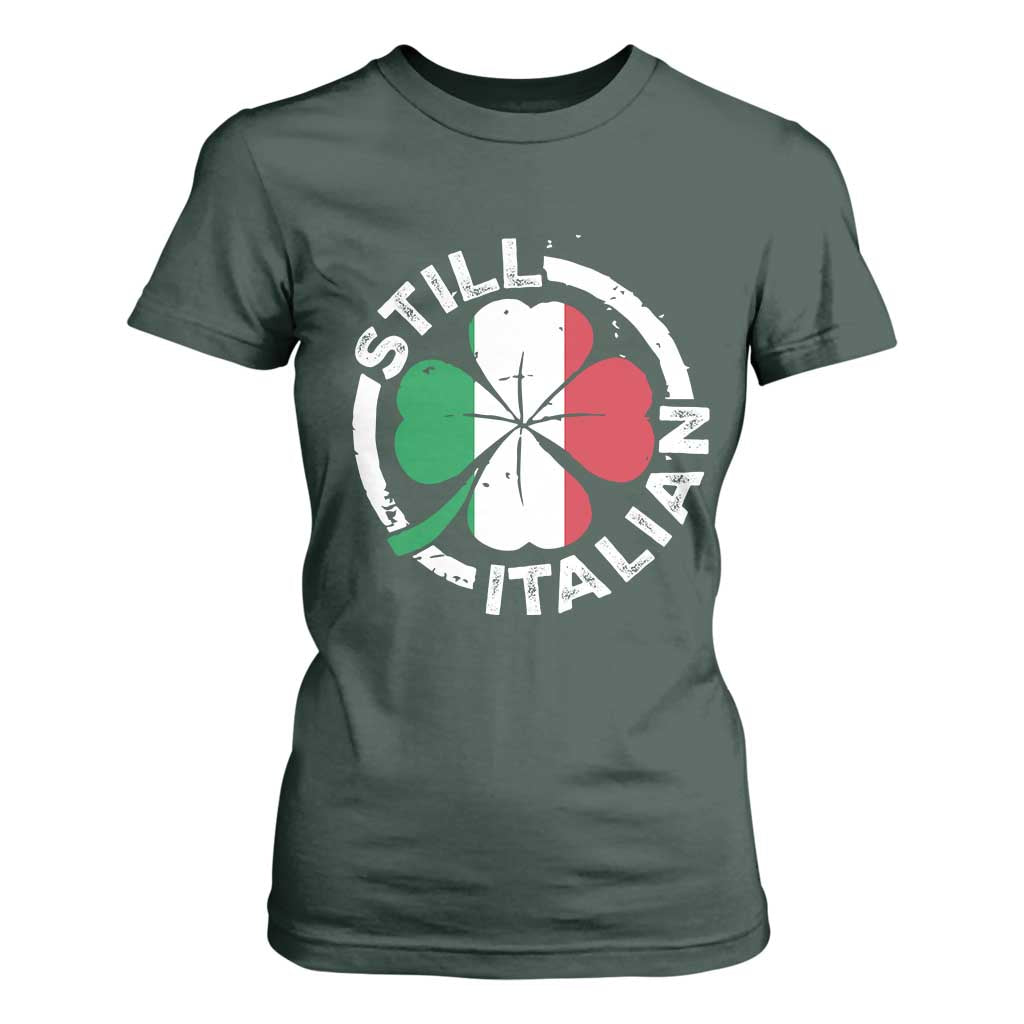 Funny Italian St Patrick's Day T Shirt For Women Lucky Shamrock Italy Flag TS10 Dark Forest Green Print Your Wear