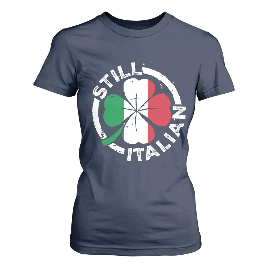 Funny Italian St Patrick's Day T Shirt For Women Lucky Shamrock Italy Flag TS10 Navy Print Your Wear