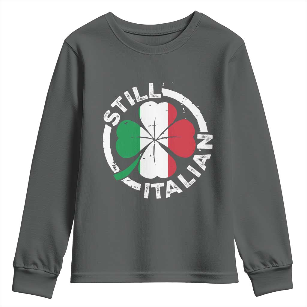 Funny Italian St Patrick's Day Youth Sweatshirt Lucky Shamrock Italy Flag TS10 Dark Heather Print Your Wear