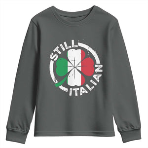 Funny Italian St Patrick's Day Youth Sweatshirt Lucky Shamrock Italy Flag TS10 Dark Heather Print Your Wear